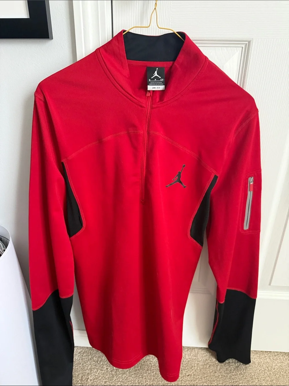 Jordan Red Dri-FIT Quarter-Zip Pullover with Black Collar